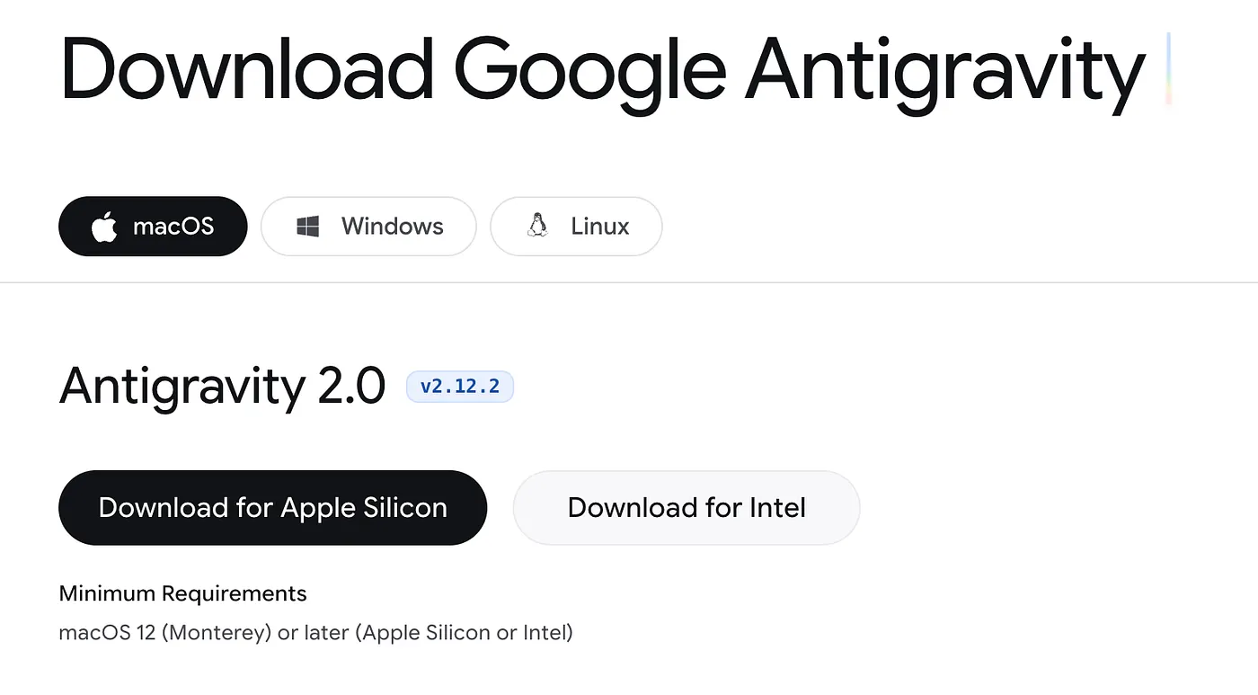 Antigravity 官方界面截图